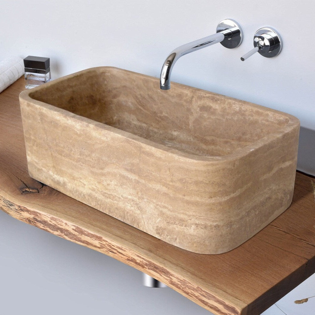 Noce Brown Travertine Farmhouse Hand-carved Apron Kitchen Sink (W)18" (L)30" (H)10"