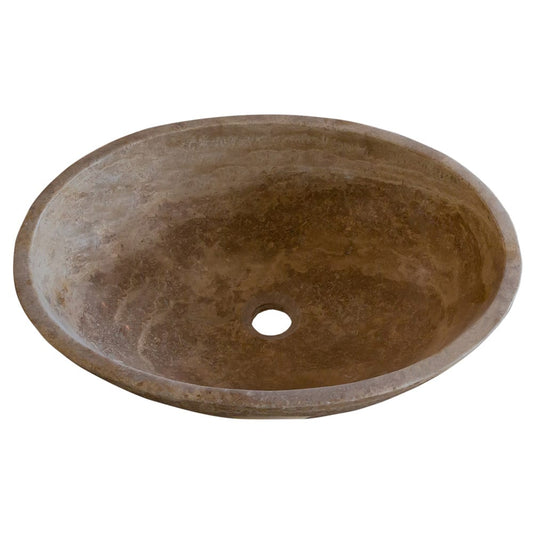 TCSC | Noce Brown Travertine Natural Stone Oval Above Vanity Bathroom Sink (W)16" (L)21" (H)6"