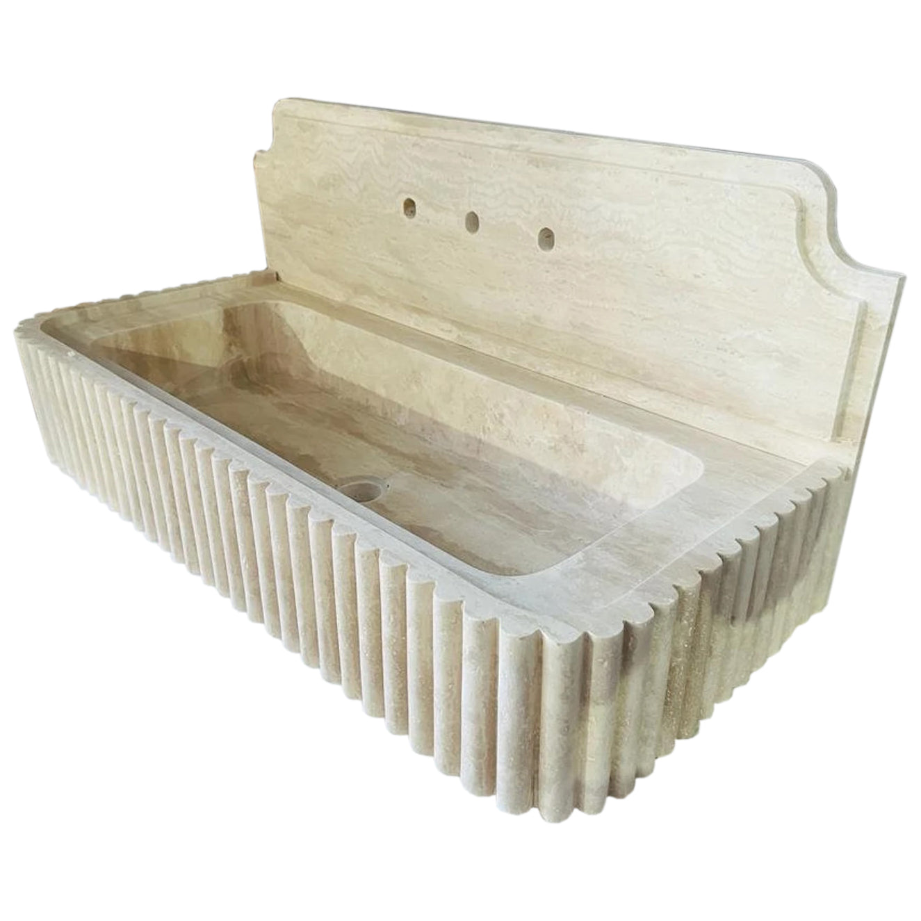 Oasis Beige Travertine Wall-mount Bathroom Vanity Sink Fluted (W)16" (L)36" (H)6"