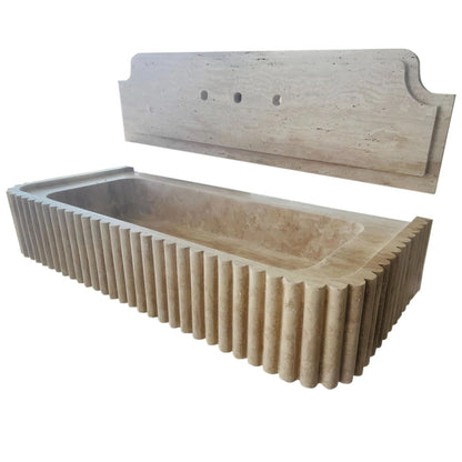 TCSC | Oasis Beige Travertine Wall-mount Bathroom Vanity Sink Fluted (W)16" (L)36" (H)6"