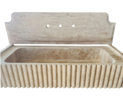 TCSC | Oasis Beige Travertine Wall-mount Bathroom Vanity Sink Fluted (W)16" (L)36" (H)6"