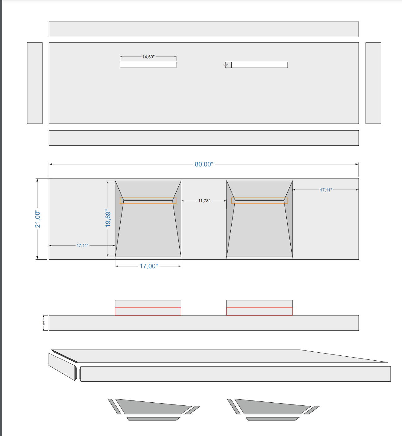 TCSC | Imperial White Marble Double Sink Above Vanity Wall-mount Bathroom Sink (W)21" (L)80" (H)8"