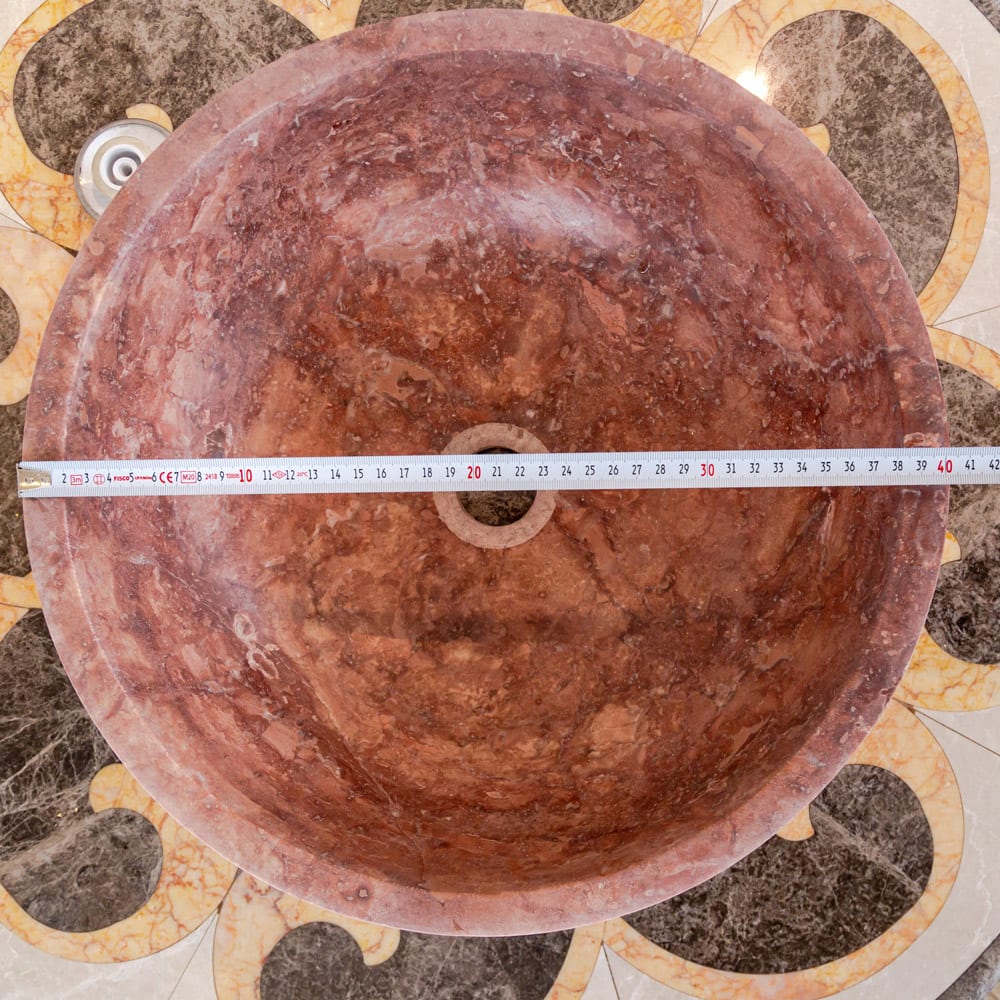 Red Travertine Natural Stone Round Above Vanity Bathroom Sink Honed/Matte (D)16" (H)6"