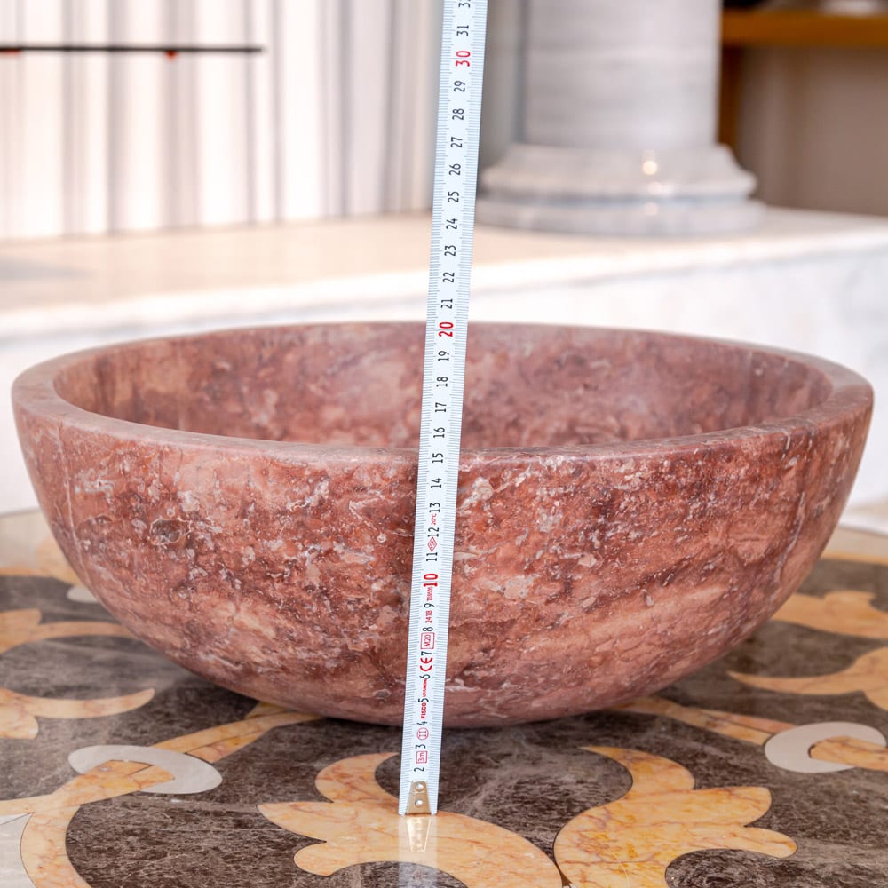 Red Travertine Natural Stone Round Above Vanity Bathroom Sink Honed/Matte (D)16" (H)6"