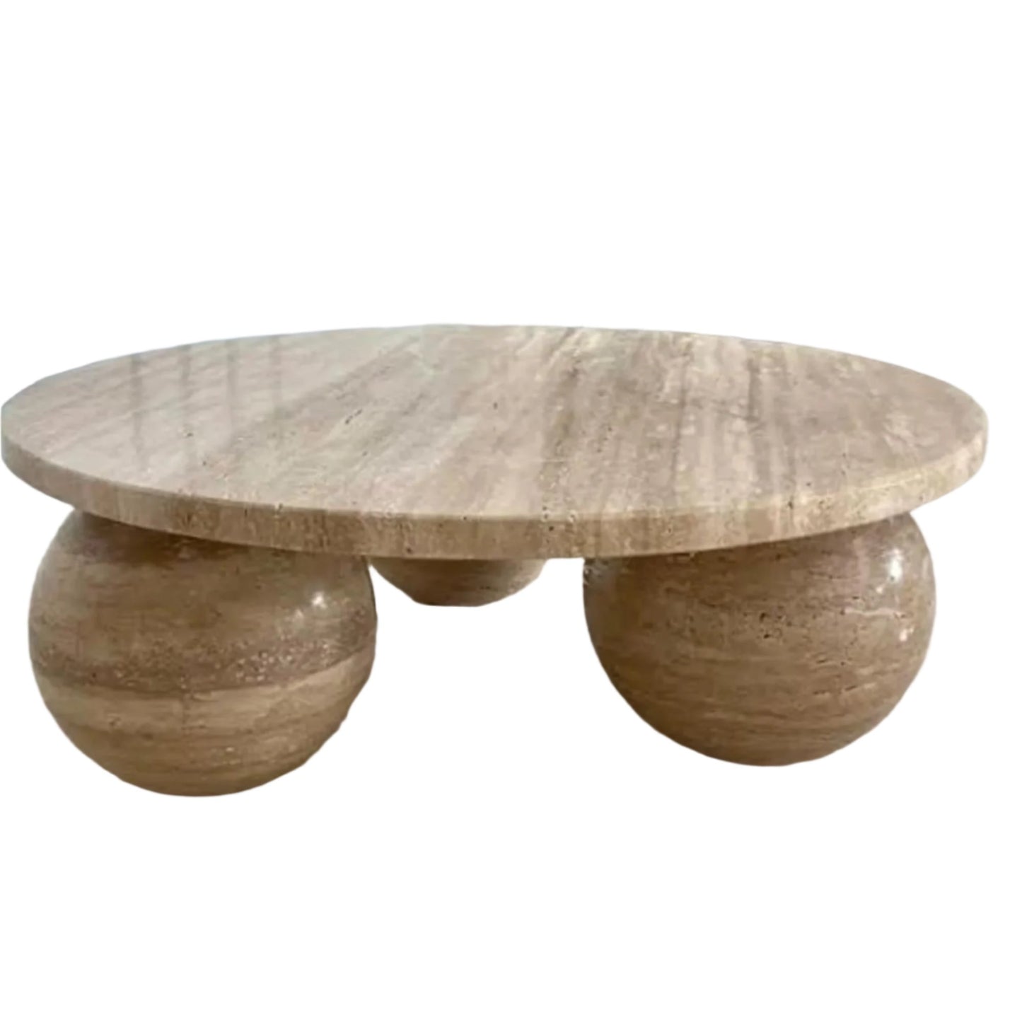 TCSC | Troia Light Travertine Round Designer Coffee Table with Sphere Legs