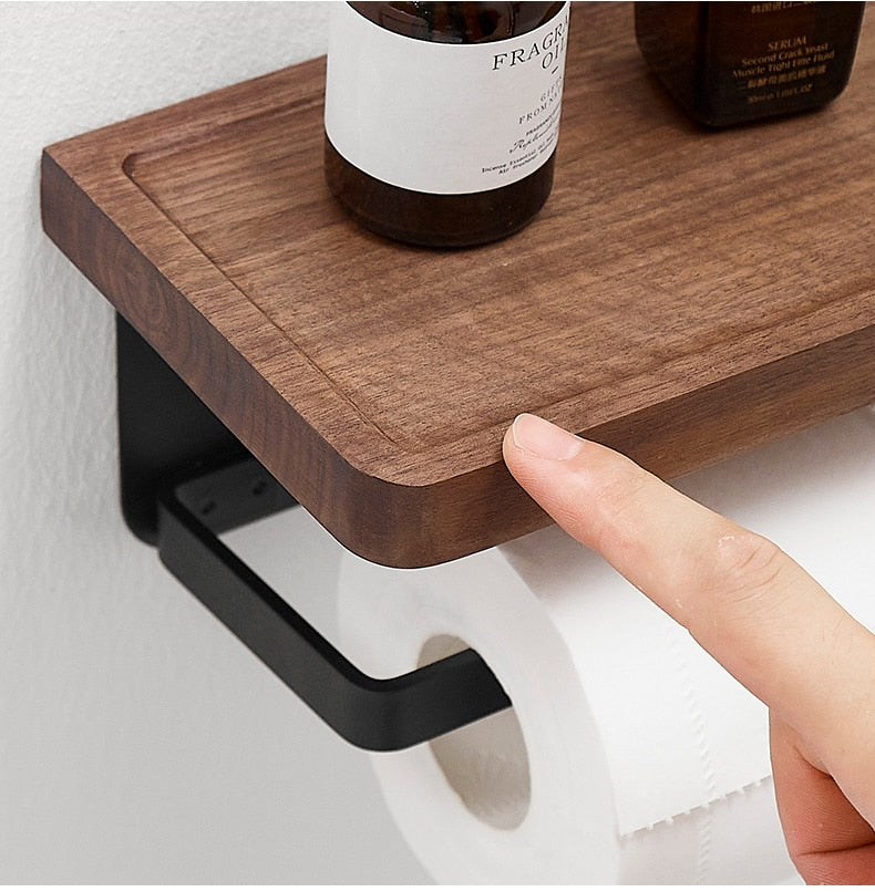 Stylish and Functional Wood Walnut Brass Toilet Paper Holder