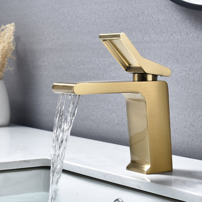 Brushed Gold Bathroom Sink Faucet single handle with pop up overflow brass drain