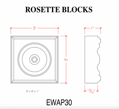 EWAP30 Rosette Casing Corner Block 1 inch x 3 inch Square