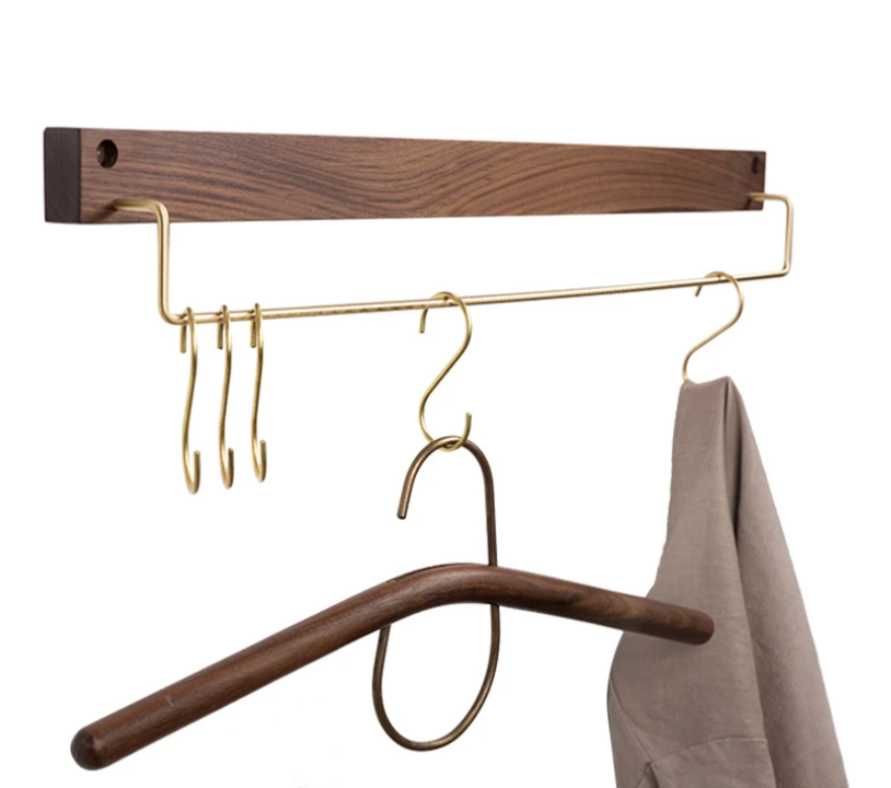 Walnut Wood & Brass Towel Rack