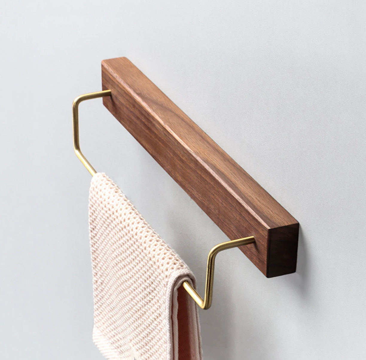 Walnut Wood & Brass Towel Rack