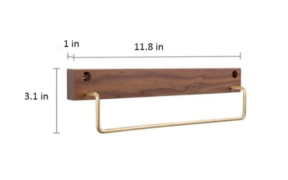 Walnut Wood & Brass Towel Rack