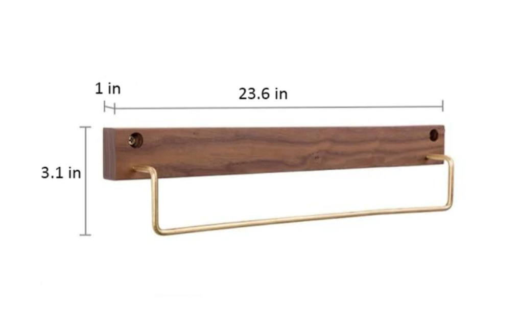 Walnut Wood & Brass Towel Rack