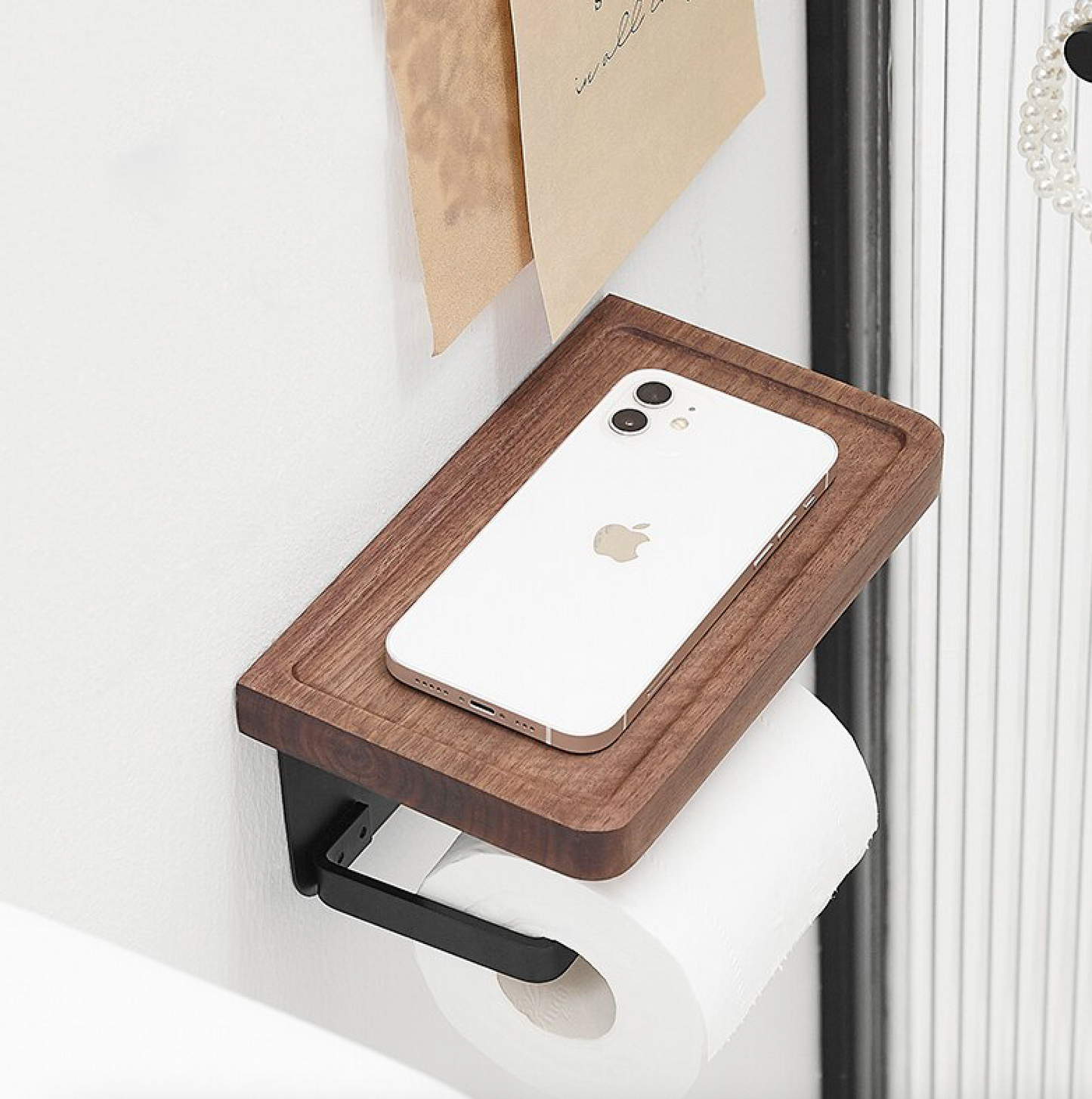 Stylish and Functional Wood Walnut Brass Toilet Paper Holder