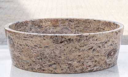 TCSC | Silver Latte Travertine Natural Stone Above Vanity Bathroom Sink Polished (D)16" (H)5"