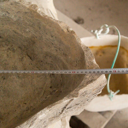 TCSC | Silver Travertine Rustic Natural Stone Above Vanity Random Shape Sink