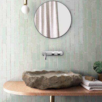 TCSC | Silver Travertine Rustic Natural Stone Above Vanity Random Shape Sink