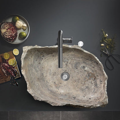 Silver Travertine Rustic Natural Stone Above Vanity Random Shape Sink