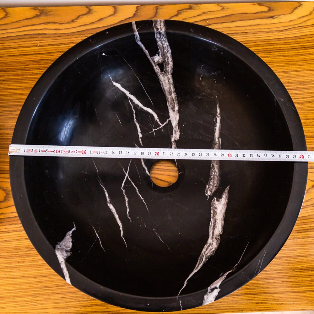 TCSC | Natural Stone Toros Black Marble Above Vanity Bathroom Sink (D)16" (H)6"