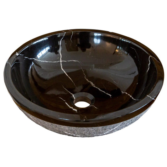 TCSC | Natural Stone Toros Black Marble Above Vanity Bathroom Sink Rustic Outside (D)16" (H)6"