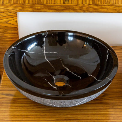 TCSC | Natural Stone Toros Black Marble Above Vanity Bathroom Sink Rustic Outside (D)16" (H)6"