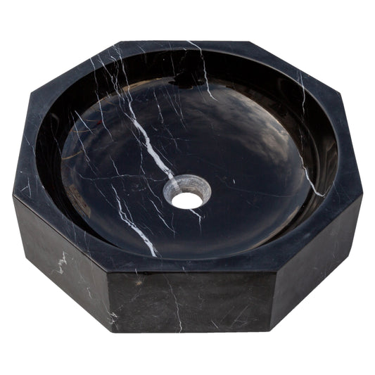 TCSC | Toros Black Marble Octagon Above-vanity Bathroom Sink Polished (D)16" (H)5"