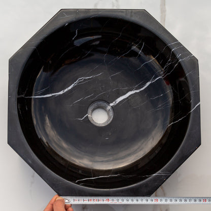 TCSC | Toros Black Marble Octagon Above-vanity Bathroom Sink Polished (D)16" (H)5"