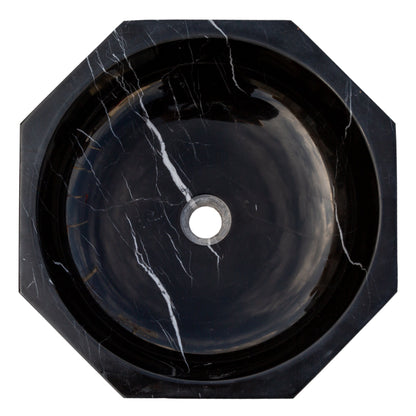 TCSC | Toros Black Marble Octagon Above-vanity Bathroom Sink Polished (D)16" (H)5"