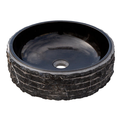 TCSC | Toros Black Marble Rustic Above Vanity Round Bathroom Sink (D)16" (H)5"