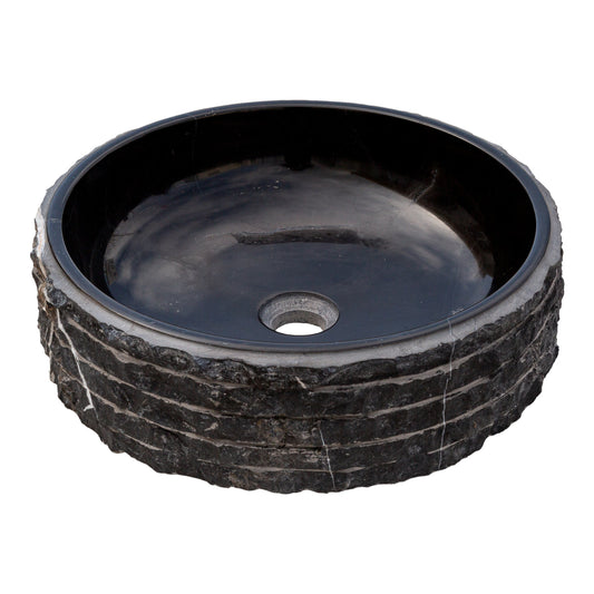 TCSC | Toros Black Marble Rustic Above Vanity Round Bathroom Sink (D)16" (H)5"