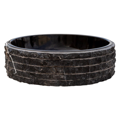 TCSC | Toros Black Marble Rustic Above Vanity Round Bathroom Sink (D)16" (H)5"