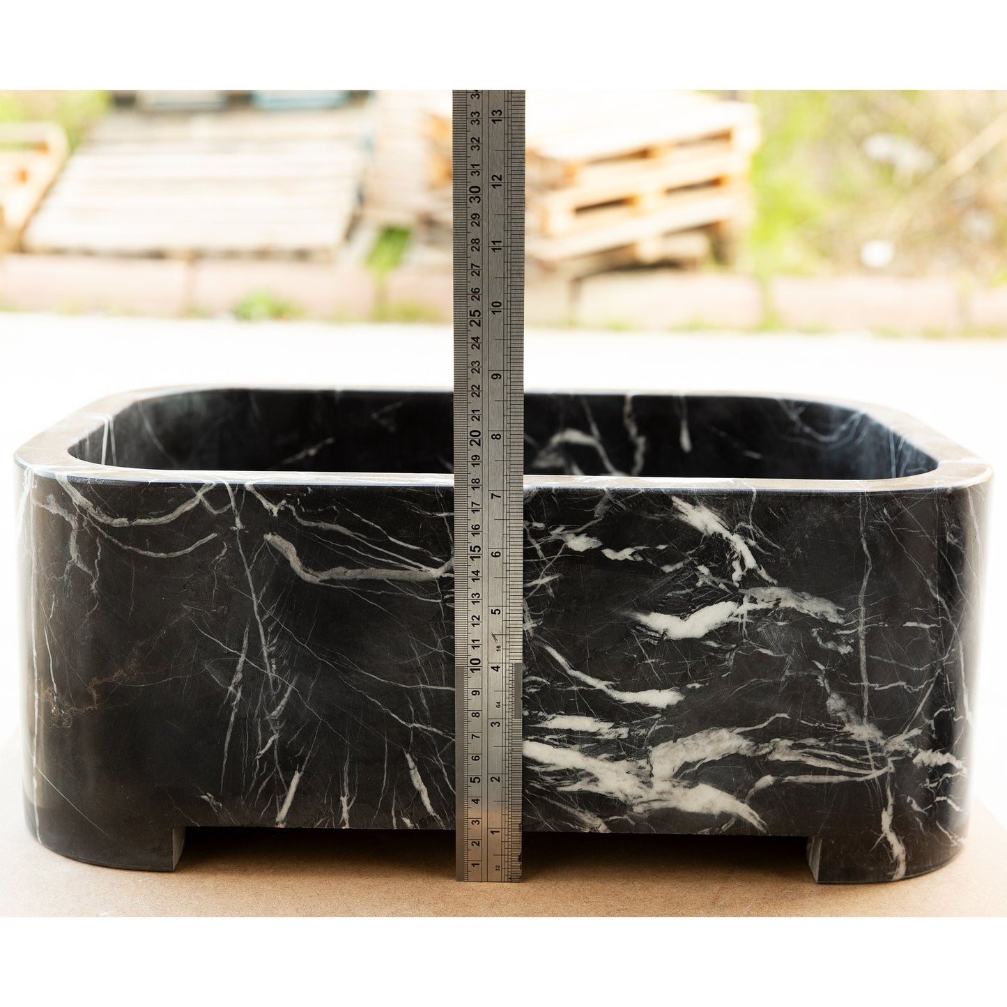 Toros Black Marble Rectangular Wall-mount Bathroom Sink (W)12" (W)18" (H)7"