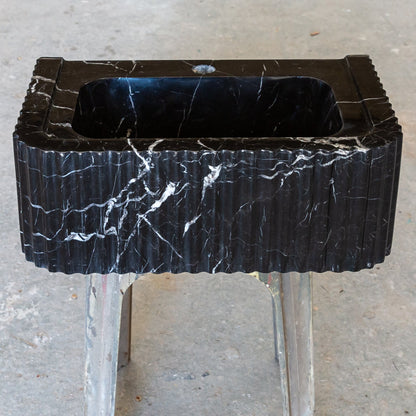 TCSC | Toros Black Marble Rectangular Wall-mount Bathroom Sink Polished (W)12" (L)19" (H)7"