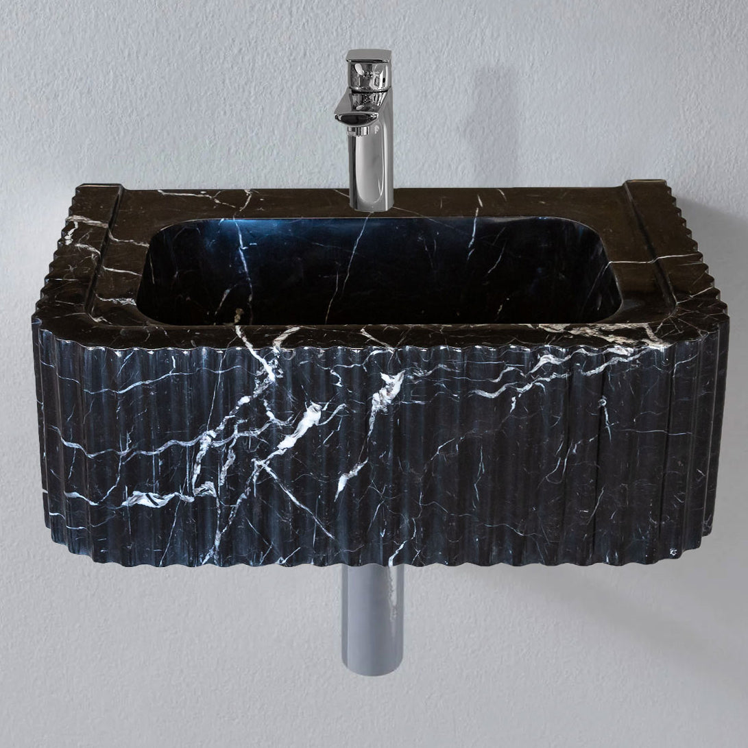 Toros Black Marble Rectangular Wall-mount Bathroom Sink Polished (W)12" (L)19" (H)7"