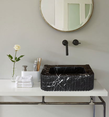 TCSC | Toros Black Marble Rectangular Wall-mount Bathroom Sink Polished (W)12" (L)19" (H)7"