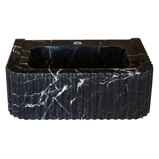 TCSC | Toros Black Marble Rectangular Wall-mount Bathroom Sink Polished (W)12" (L)19" (H)7"