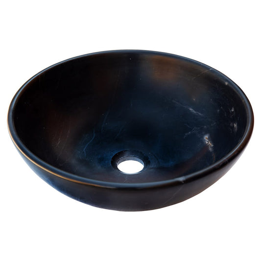 TCSC | Toros Black Natural Stone Marble Above Vanity Bathroom Sink Semi-Polished (D)16" (H)6"