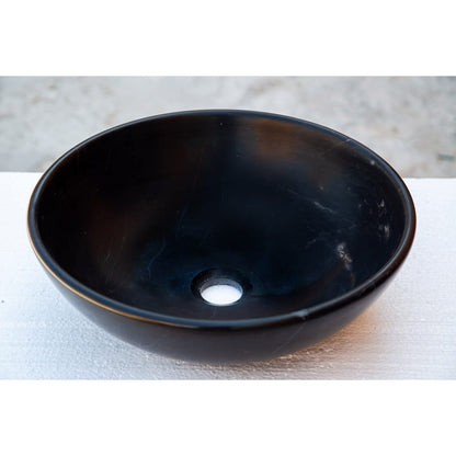 TCSC | Toros Black Natural Stone Marble Above Vanity Bathroom Sink Semi-Polished (D)16" (H)6"