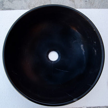 TCSC | Toros Black Natural Stone Marble Above Vanity Bathroom Sink Semi-Polished (D)16" (H)6"