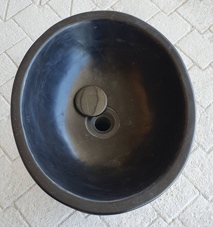 TCSC | Toros Black Marble Natural Stone Stand-Alone Pedestal Oval Top Sink (W)17" (L)20" (H)33.5"