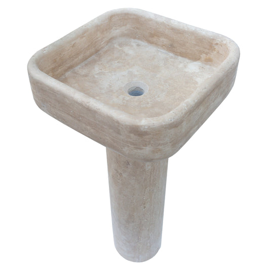 TCSC | Troia Light Travertine Pedestal Stand-alone Sink Honed and Filled (W)15" (L)16" (H)33.5"