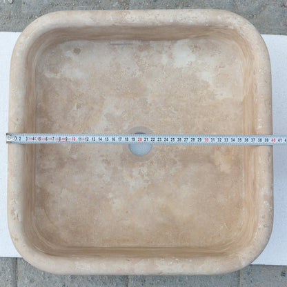 TCSC | Troia Light Travertine Pedestal Stand-alone Sink Honed and Filled (W)15" (L)16" (H)33.5"