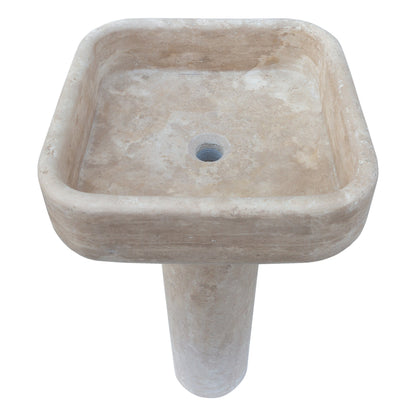 TCSC | Troia Light Travertine Pedestal Stand-alone Sink Honed and Filled (W)15" (L)16" (H)33.5"