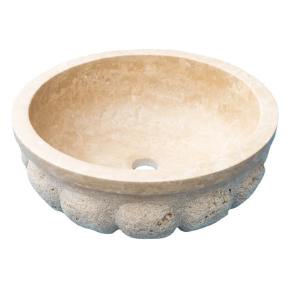 TCSC | Troia Light Travertine Natural Stone Pumpkin Shape Above Vanity Bathroom Vessel Sink