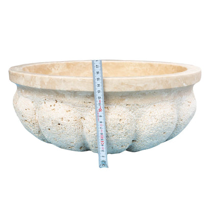 TCSC | Troia Light Travertine Natural Stone Pumpkin Shape Above Vanity Bathroom Vessel Sink