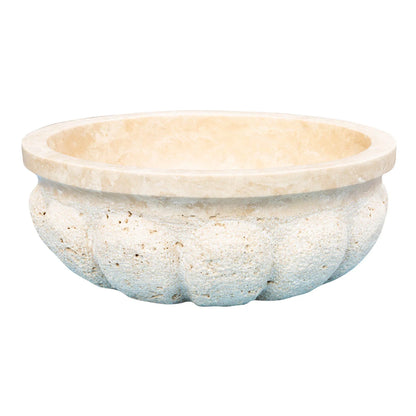 TCSC | Troia Light Travertine Natural Stone Pumpkin Shape Above Vanity Bathroom Vessel Sink