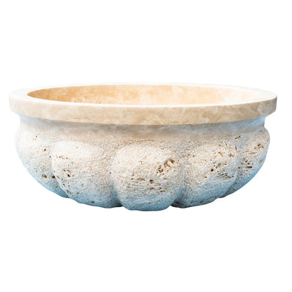 TCSC | Troia Light Travertine Natural Stone Pumpkin Shape Above Vanity Bathroom Vessel Sink