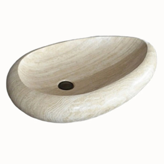 TCSC | Troia Light Travertine Stone Teardrop Shape Above Vanity Bathroom Vessel Sink