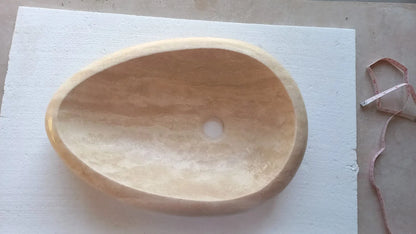 TCSC | Troia Light Travertine Stone Teardrop Shape Above Vanity Bathroom Vessel Sink