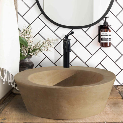 Troia Light Travertine Natural Stone Above Vanity Bathroom Vessel Sink (D)16" (H)6"