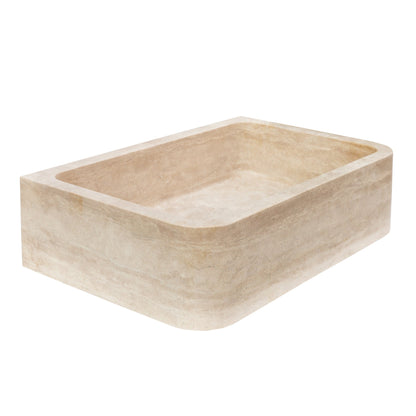 TCSC | Troia Light Travertine Rectangular Farmhouse Kitchen Sink (W)18" (L)27.5" (H)7"